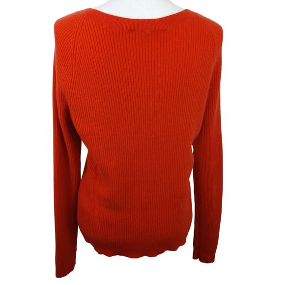 Vince SZ M 100% Cashmere Crew Neck Ribbed Knit Sweater Red/Orange - Picture 6 of 9
